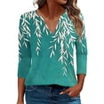 thumbnail image 1 of 3/4 Length Sleeve Womens Tops Petite Spring Tops for Women Women's Fashion Boho Shirts Floral Printed T-Shirt 3/4 Sleeves Blouse V-Neck Casual Tops Green S, 1 of 5