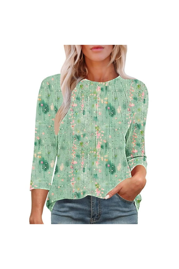 3/4 Length Sleeve Womens Tops Plus Size Summer Blouses for Women 2026 Black Summer Tops for Women Trendy 2026 Printed T Shirts for Women Cotton