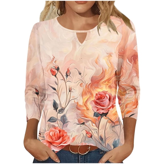 3/4 Length Sleeve Womens Tops Plus Size Petite Summer Tops for Women 2025 Plus Size Cute T Shirts for Women Trendy Summer Printed Button down Shirts for Women my orders