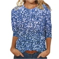 thumbnail image 1 of 3/4 Length Sleeve Womens Tops Plus Size Trendy Sequin Spring Tunic Shirts Classic-Fitted Crew Neck Pullover Blouses(Blue,XXXXL), 1 of 4