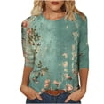 thumbnail image 1 of 3/4 Length Sleeve Womens Tops Round Neck 2025 Vintage Floral Print Trendy Fall Casual Loose Blouse Plus Size T-Shirts Tops,Green 2,2XL, 1 of 5