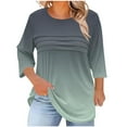 thumbnail image 1 of 3/4 Length Sleeve Womens Tops Round Neck Color Block Pleated Tunic Basic Shirts Casual Loose Plus Size Print Blouses (XL, Green), 1 of 5