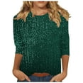 thumbnail image 1 of 3/4 Length Sleeve Womens Tops Sevevn Fashion Women's Pullover Shirt With Sequins And Casual Round Neck 3/4 Sleeve, 1 of 6