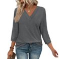 thumbnail image 1 of 3/4 Length Sleeve Womens Tops Sevevn Women's Fashion Solid Color T-Shirt 3/4 Sleeves Blouse Round Neck Casual, 1 of 9