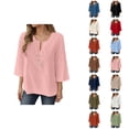 thumbnail image 1 of 3/4 Length Sleeve Womens Tops Spring Summer Casual Cotton Linen Lightweight Loose V Neck Boho T Shirts Blouse, 1 of 6
