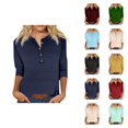 thumbnail image 1 of 3/4 Length Sleeve Womens Tops Spring Summer Casual Relaxed Fit V Neck Basic Plain T Shirts Blouse Work Shirt, 1 of 5