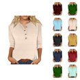 thumbnail image 1 of 3/4 Length Sleeve Womens Tops Spring Summer Casual Relaxed Fit V Neck Basic Plain T Shirts Blouse Work Shirt, 1 of 5