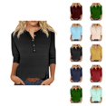 thumbnail image 1 of 3/4 Length Sleeve Womens Tops Spring Summer Casual Relaxed Fit V Neck Basic Plain T Shirts Blouse Work Shirt, 1 of 3