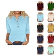 thumbnail image 1 of 3/4 Length Sleeve Womens Tops Spring Summer Casual Relaxed Fit V Neck Basic Plain T Shirts Blouse Work Shirt, 1 of 4