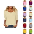 thumbnail image 1 of 3/4 Length Sleeve Womens Tops Spring Summer Casual Scoop Neck Basic Plain T Shirts Blouse, 1 of 5