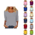 thumbnail image 1 of 3/4 Length Sleeve Womens Tops Spring Summer Casual Scoop Neck Basic Plain T Shirts Blouse, 1 of 5