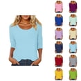 thumbnail image 1 of 3/4 Length Sleeve Womens Tops Spring Summer Casual Scoop Neck Basic Plain T Shirts Blouse, 1 of 4