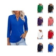 thumbnail image 1 of 3/4 Length Sleeve Womens Tops Spring Summer Casual V Neck Collared Plain T Shirts Blouse Dressy Casual Work Shirt, 1 of 9