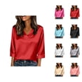 thumbnail image 1 of 3/4 Length Sleeve Womens Tops Spring Summer Relaxed Fit Satin V Neck Plain T Shirts Dressy Casual Work Shirt Blouse, 1 of 8