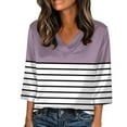 thumbnail image 1 of 3/4 Length Sleeve Womens Tops Striped Shirts Henley Shirts for Women V Neck Summer Trendy Work Clothes Ladies Fashion Outfits, 1 of 5