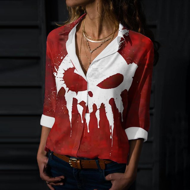 3/4 Length Sleeve Womens Tops Summer Loose Fit Plus Size Witch