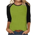 thumbnail image 1 of 3/4 Length Sleeve Womens Tops Trendy Casual Patchwork Color Block Shirts Crew Neck Blouses Loose Fit Tshirts Fall Winter Ladies Going Out Tops, 1 of 5