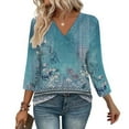 thumbnail image 1 of 3/4 Length Sleeve Womens Tops V Neck Casual Tunic Tops Basic Shirts Loose Fit Blouse Sky Blue XXL, 1 of 7