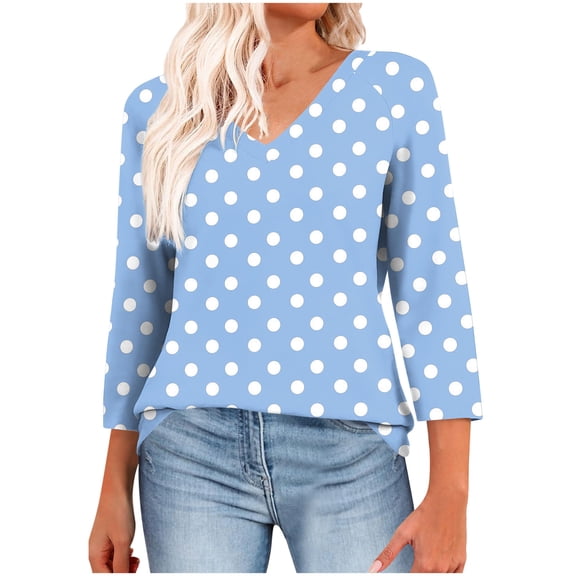 3/4 Length Sleeve Womens Tops V Neck Polka Dot Graphic Tees Shirts 2025 Summer Trendy Dressy Blouses Tunics