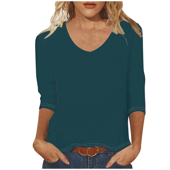 3/4 Length Sleeve Womens Tops V Neck Soft Shirt Business Casual Trendy Spring Blouse Loose Work Office Outfits