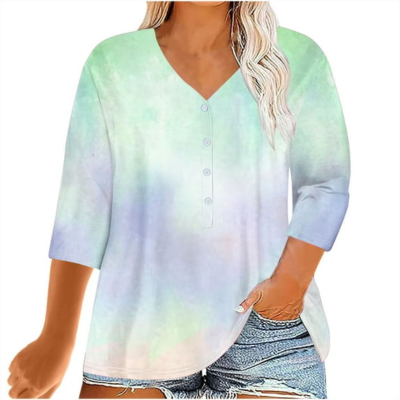 3/4 Length Sleeve Womens Tops V Neck Womens V Neck Shirts Tall Casual Tops for Women 3/4 Sleeve Oversized Tshirts for Women Plus Size Under 10 Dollars