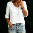 thumbnail image 1 of 3/4 Length Sleeve Womens Tops Versatile Color V Neck 3/4 Sleeve Loose T Shirt Top, 1 of 6