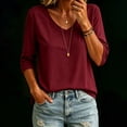 thumbnail image 1 of 3/4 Length Sleeve Womens Tops Versatile Color V Neck 3/4 Sleeve Loose T Shirt Top, 1 of 6