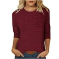 thumbnail image 1 of 3/4 Length Sleeve Womens Tops Waffle Knit Casual Loose Fit Crewneck T Shirts Basic Tunic Tees Three Quarter Sleeve (Small, Wine), 1 of 5