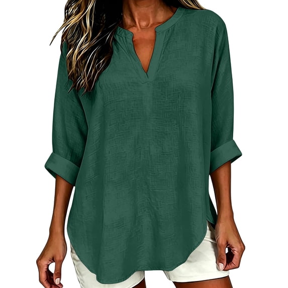 3/4 Length Sleeve Womens Tops Womens Tops Women's Oversized T-Shirts Plus Size Tunic Tops Boho Tops for Women Gauze Shirts Work Tops Ladies Tops And Blouses Ladies Summer Tops Summer Blouses Green