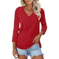 thumbnail image 1 of 3/4 Length Sleeve Womens Tops, Yigetop Women's Fashion Shirt V Neck 3/4 Sleeve Button Top Casual Floral Print Blouse Ladies Tops Red L, 1 of 5