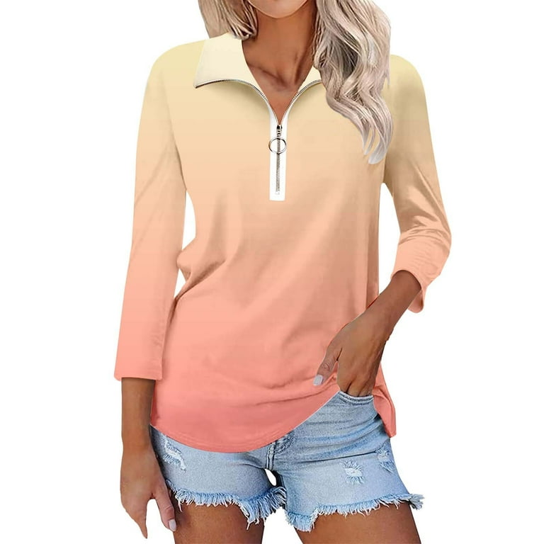 3/4 Length Sleeve Womens Tops, Yigetop Womens Long Sleeve Quarter