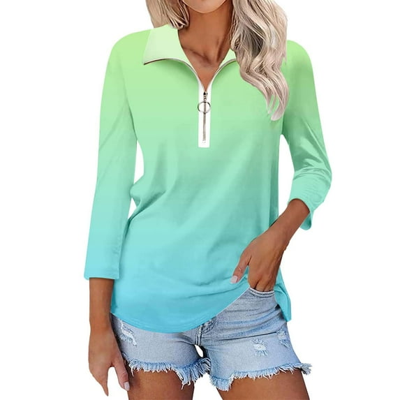 3/4 Length Sleeve Womens Tops, Yigetop Womens Long Sleeve Quarter Zip Pullover Sweater Casual Loose V Neck Collared Soft Jumper Tops 1/4 Zip Pullover Women Purple M