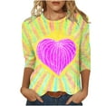 thumbnail image 1 of Deals 3/4 Length Sleeve Womens Tops for Valentines Day Shirts Cute Tie-Dye Heart Plus Size Basic T-Shirts, 1 of 5