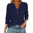 thumbnail image 1 of 3/4 Length Sleeve Womens Tops with Button Cuffs Dressy Casual V Neck Summer Outfits Early Fall Fashion Clothes 2025 Navy 2XL, 1 of 8