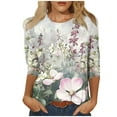 thumbnail image 1 of 3/4 Length Sleeves Shirts for Women Vintage Floral Print Tunic Tops Casual Round Neck 3/4 Sleeve Blouse Summer Loose Pullover Top Plus Size, 1 of 5