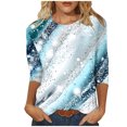 thumbnail image 1 of 3/4 Length Sleeves Shirts for Womens Fashion Retro Floral Printed Tshirt Round Neck Spring Summer Outfits Casual Loose Tunic Tops, 1 of 5