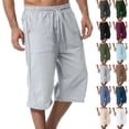 thumbnail image 1 of 3/4 Linen Capri Pants for Men Loose Fit Elastic Drawstring Waist Cropped Trousers with Side Pockets Breathable Lightweight Summer Casual Beach Yoga Workout Bottoms, #03 Light Gray, M, 1 of 5