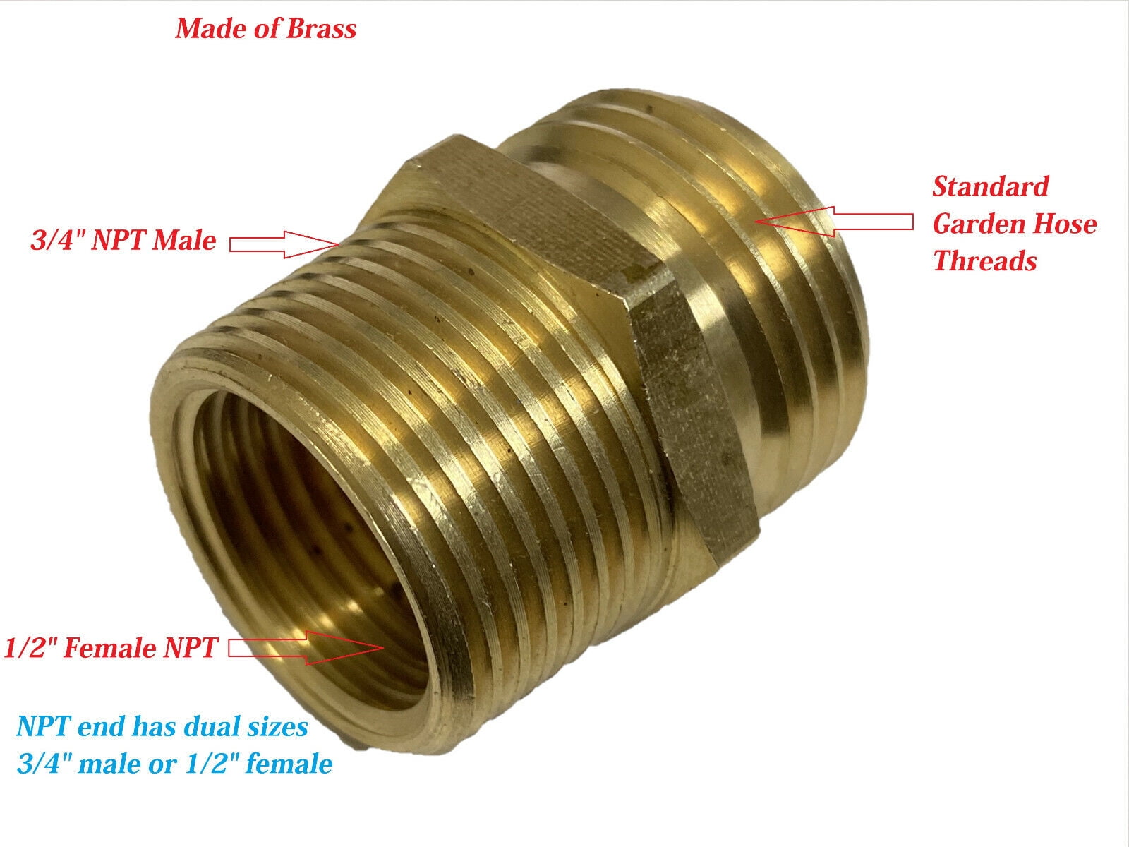 (3/4 Male or 1/2 Female) NPT Pipe to 3/4 Male Garden Hose GHT Adapter 4