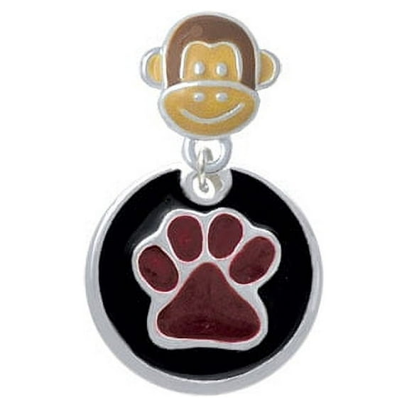 3/4'' Maroon Paw in Black Circle - Monkey Face Charm Bead