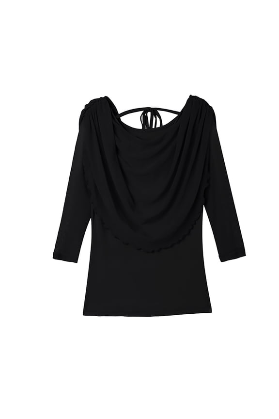 3/4 Mesh Sleeve Dance Competition Tee Shirts Tops Cowl Halter Neck With/ Straps