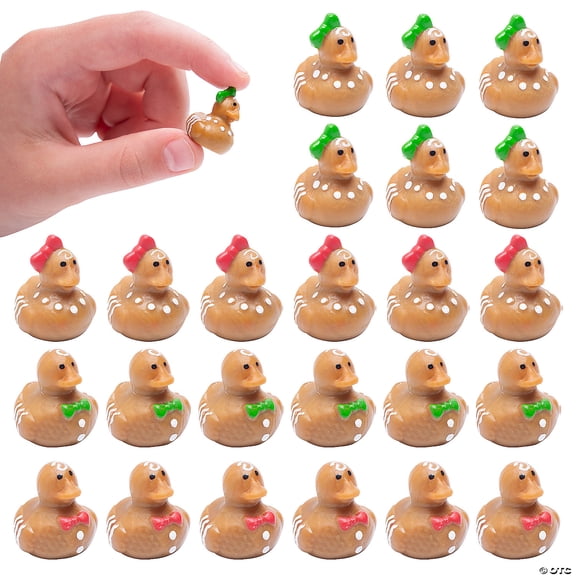 3/4" Micro Brown Gingerbread Character Rubber Ducks with Bows  24 Pieces