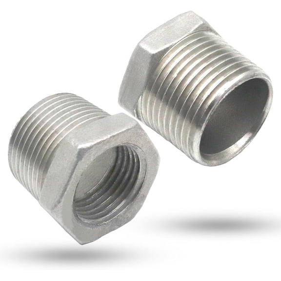 3/4" NPT Male to 3/8" NPT Female Reducer Bushing, 304 Stainless Steel Pipe Hex Bushing NPT Male to Female Reducing Adapter Pipe Fitting for Reducing Pipe (3/4mnpt x 3/8fnpt)