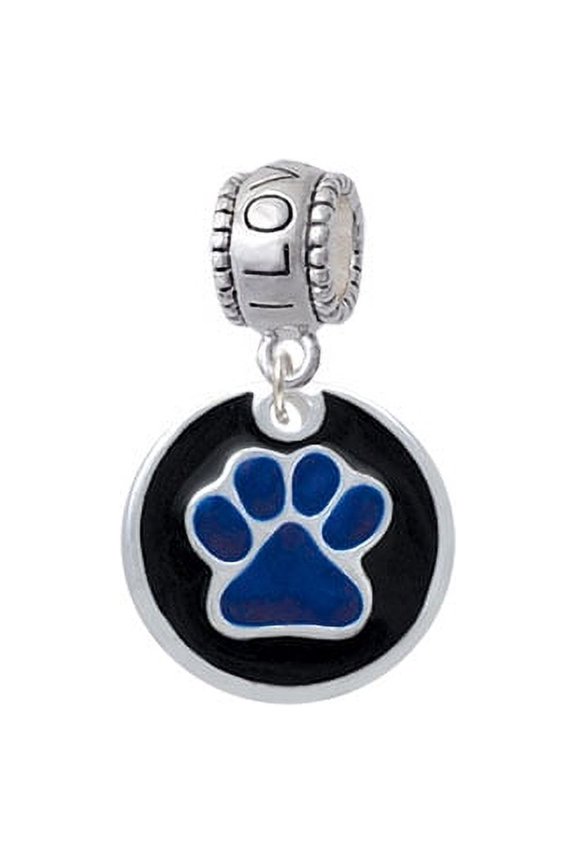 3/4'' Navy Blue Paw in Black Circle - I Love You Charm Bead