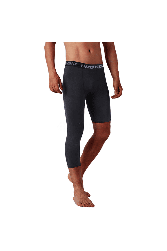 3/4 One Leg Tights Basketball Capri Compression Training Pants Athletic Gym Base Layer Single Leg Tights