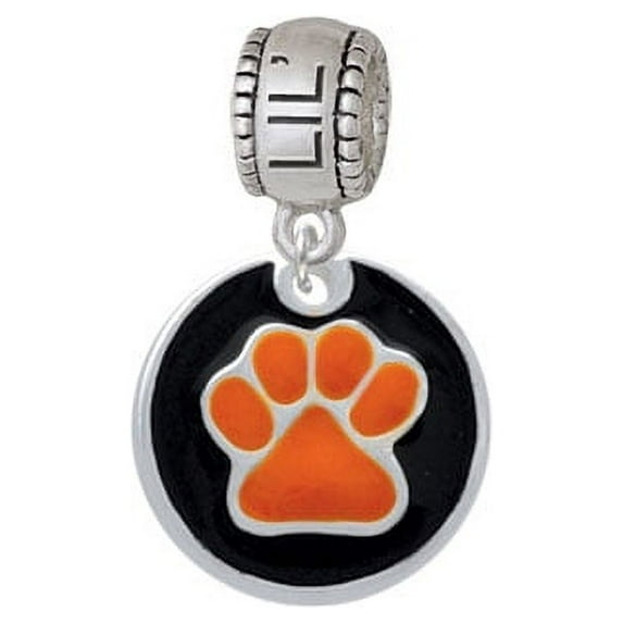 3/4'' Orange Paw in Black Circle - Lil Sister Charm Bead