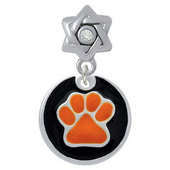 3/4'' Orange Paw in Black Circle - Star of David with Clear Crystal Charm Bead