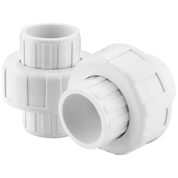 3/4" PVC Union Coupling Pipe Fitting (Socket x Socket) PVC Adapter Schedule 40, EPDM O-Ring, 3/4 Inch White 2 Pack