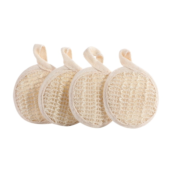 3/4 Pcs Exfoliating Loofah Sponge Pads Reusable Face Luffa Brush Luffa Body Facials Scrub Pad Manual Facials Cleansing Makeup Remover for Bathing, Showering, Easy to Use & Clean(Beige-4pcs,3x3")
