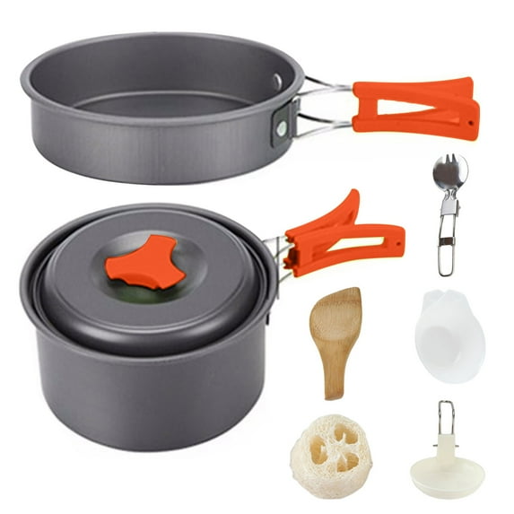 3-4 Person Camping Cookware Set | Aluminum Pot & Pan Mess Kit | Portable Outdoor Cooking Set for Camping, Hiking & Picnics | Includes 2 Pots, 2 Spoons, 2 Bowls, Sponge & Storage Bag