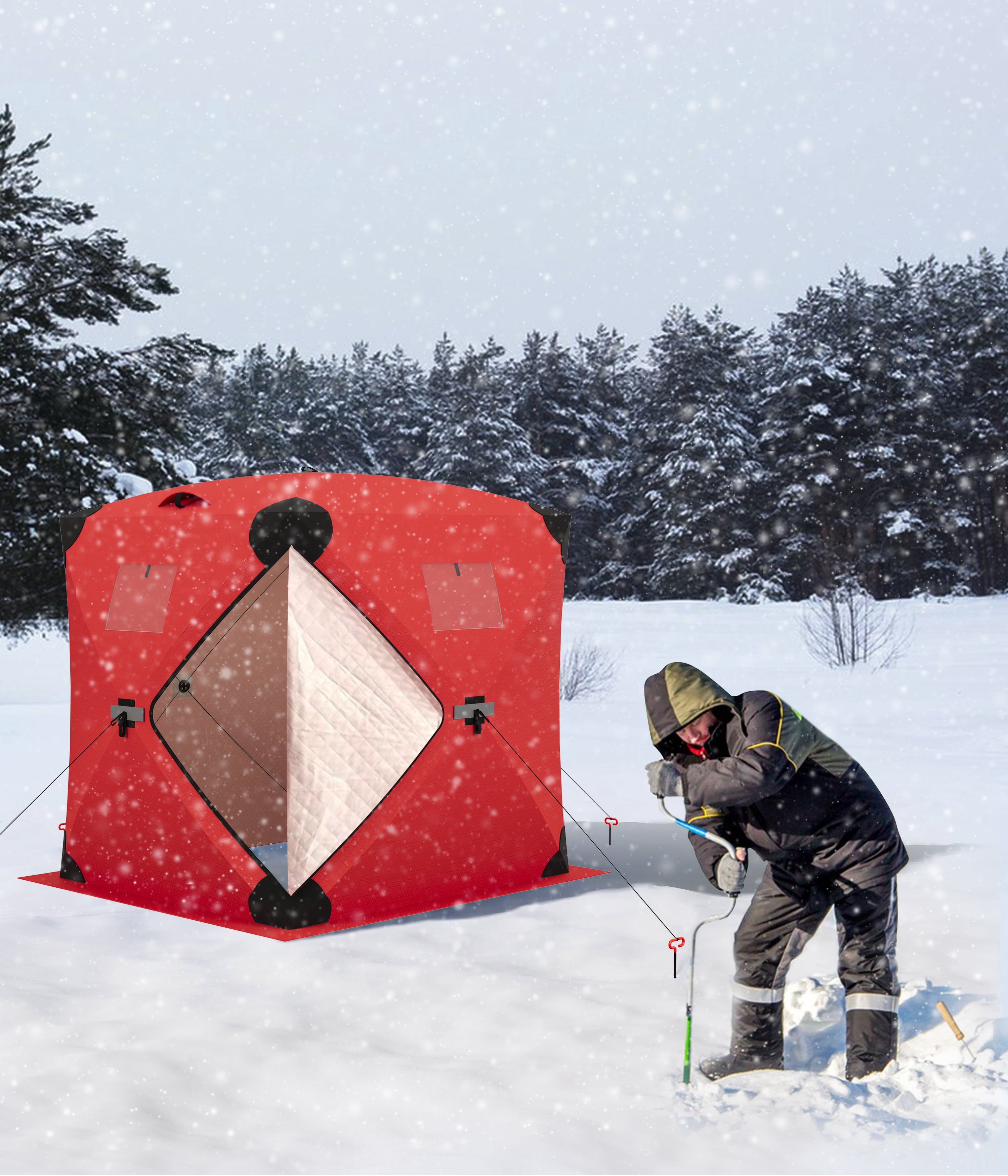 3-4 Person Insulated Pop-Up Ice Fishing Shelter – Thermal, Windproof ...